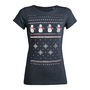 Womens Festive Christmas Snowman Organic Tshirt, thumbnail 2 of 3