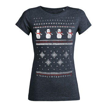 Womens Festive Christmas Snowman Organic Tshirt, 2 of 3