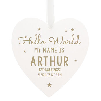 Personalised Hello World New Baby Heart Decoration, 2 of 4
