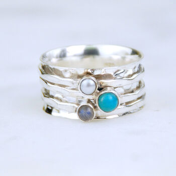 Sterling Silver Turquoise And Moonstone Spinning Ring, 4 of 7