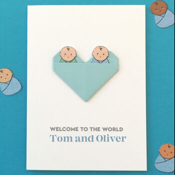 New Baby Twins Origami Heart Card, 2 of 6