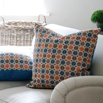 Large Orange And Blue Geometric Wool Cushion, 2 of 4