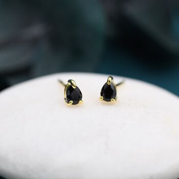 Extra Tiny Black Droplet Cz Stud Earrings, 2 of 9