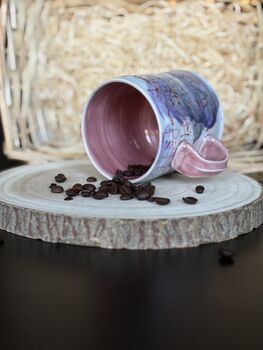 Handmade Ceramic Mug With Asemic And Pastel Brushwork, 4 of 5