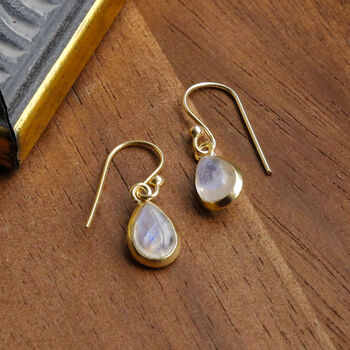 Gold Plated Moonstone Teardrop Earrings, 3 of 5