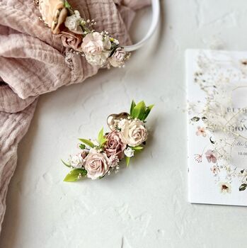 Dusty Rose And Blush Pink Floral Hair Clip, 5 of 9