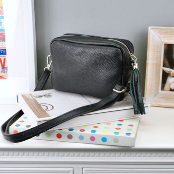 Personalised Black Crossbody Bag With Patterned Strap, 3 of 7