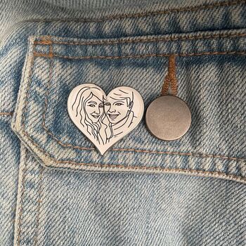 Custom Couple Portrait Pin – Personalised Engraved, 4 of 6