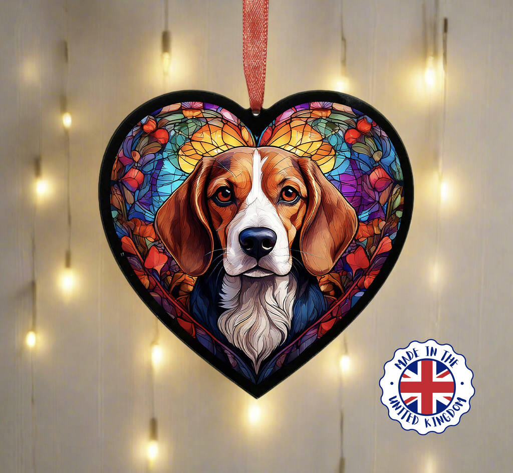 Beagle Stained Glass Effect Heart Suncatcher, 1 of 6