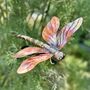 Copper Dragonfly Garden Stake – Outdoor Metal Sculpture – Copper And Brass Insect On Curved Pole, thumbnail 2 of 7