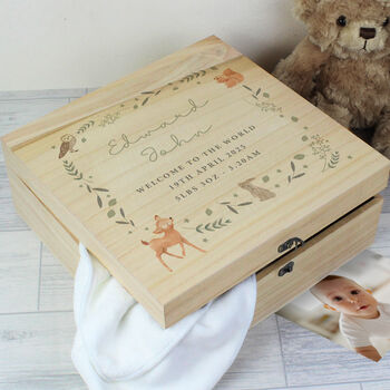 Personalised New Baby Cute Animals Wooden Keepsake Box, 4 of 4