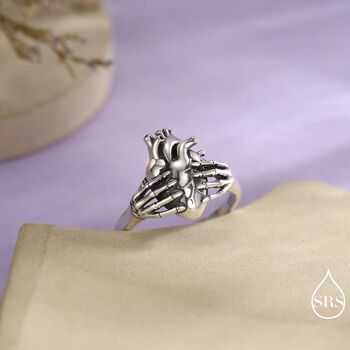 Anatomical Heart And Skeleton Hands Sterling Silver Ring, 2 of 12