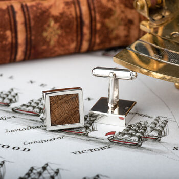 Hms Victory Naval Cufflinks, Oak And Sterling Silver, 2 of 4