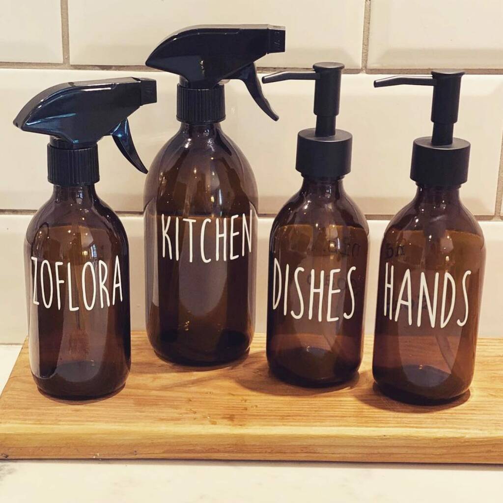 Personalised Amber Glass Kitchen Bottles By Little Home Designs