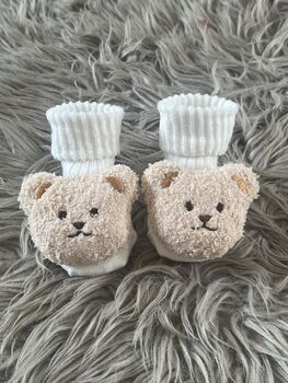 Taupe Ribbed Teddy Bear Baby Socks, 7 of 7