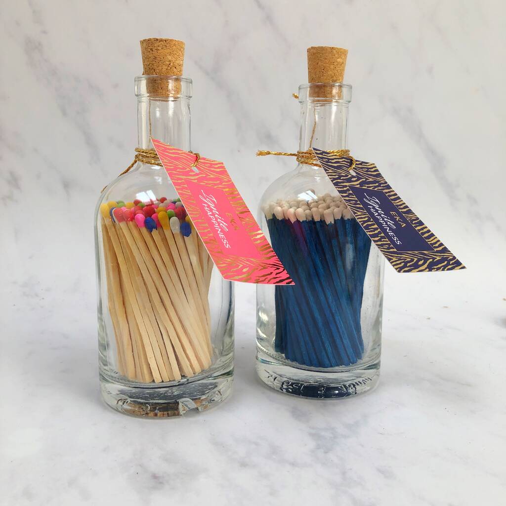 Large Luxury Blue Matches In Glass Jar By Eka Scents