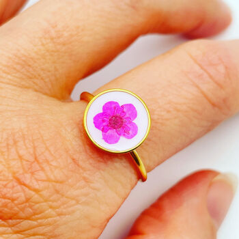 Forget Me Not Flower Adjustable Ring Hand Made Round, 4 of 11