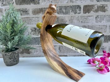 Wooden Cat Wine Bottle Holder Tabletop Wine Rack Gift, 5 of 9