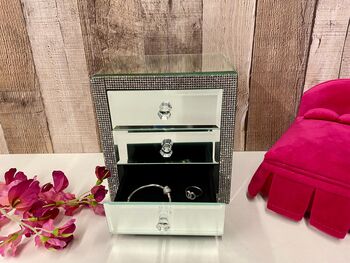 Glass Diamante Mirror Jewellery Box Home Decor Gift, 8 of 10