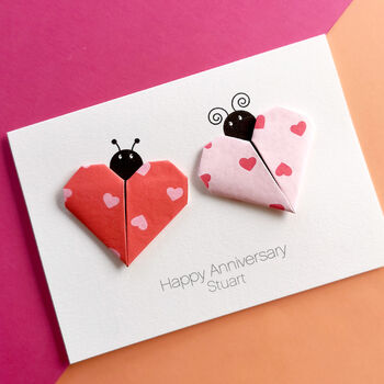 Personalised Love Bug Origami Anniversary Card, 3 of 5