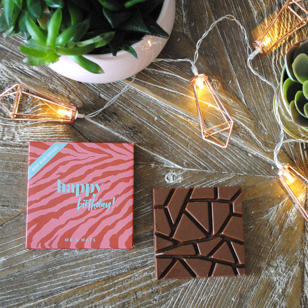 'happy birthday' zebra print milk chocolate bar by oli olsen