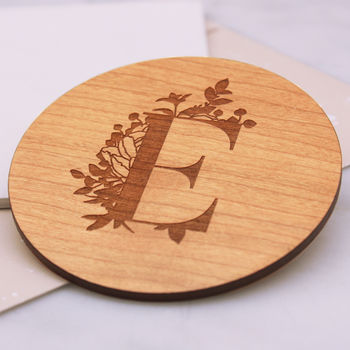 Personalised Wooden Botanical Initial Coaster, 2 of 4
