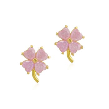 Four Leaves Clover Sterling Silver Stud Earring Pink, 4 of 4