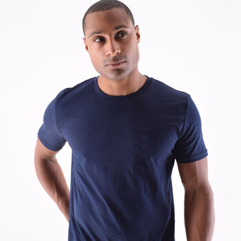 Two Pack Navy And Natural Organic Plain T Shirt Bundle, 3 of 8