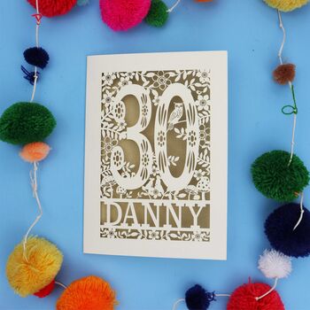 Personalised 30th Birthday Card Papercut Woodland Design, 2 of 8