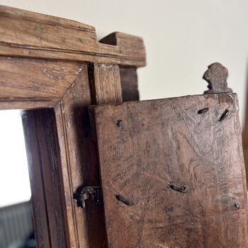 Authentic Antique Indian Wooden Shutter Mirror, 4 of 9