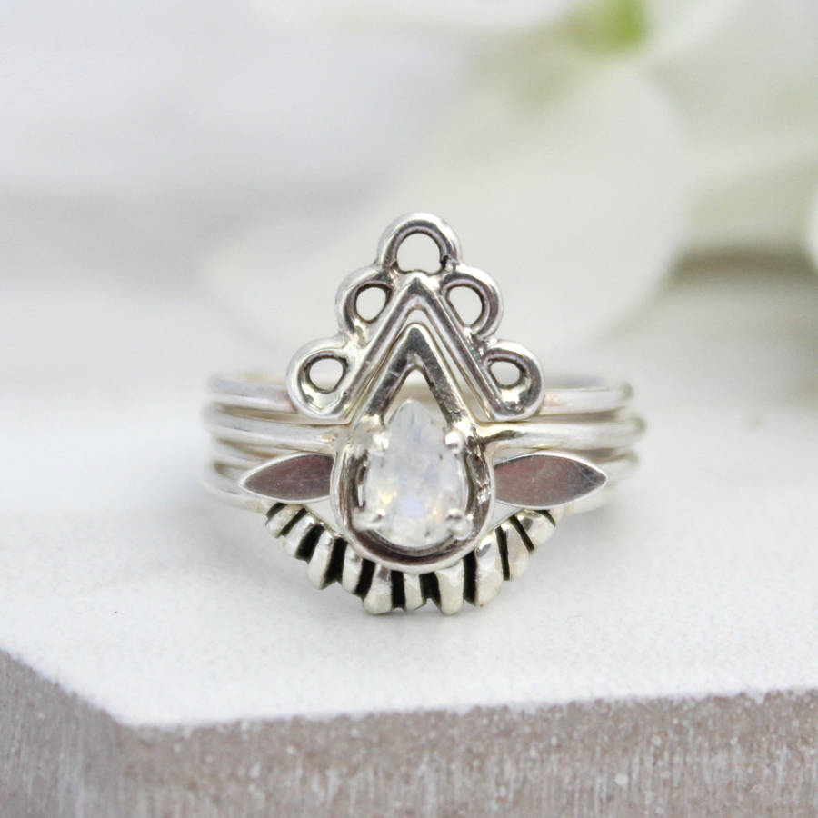 Naeva, Sterling Silver Pear Halo Bohemian Ring By Amelia May ...