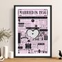 Married In 1956 Map Print, Personalised 70th Platinum Wedding Anniversary Gift, thumbnail 2 of 12