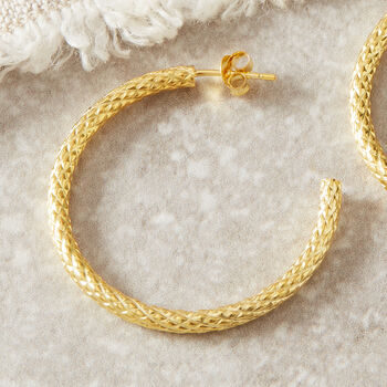 Gold Textured Hoops, Meduim Sized 18 K Gold Vermeil, 2 of 9