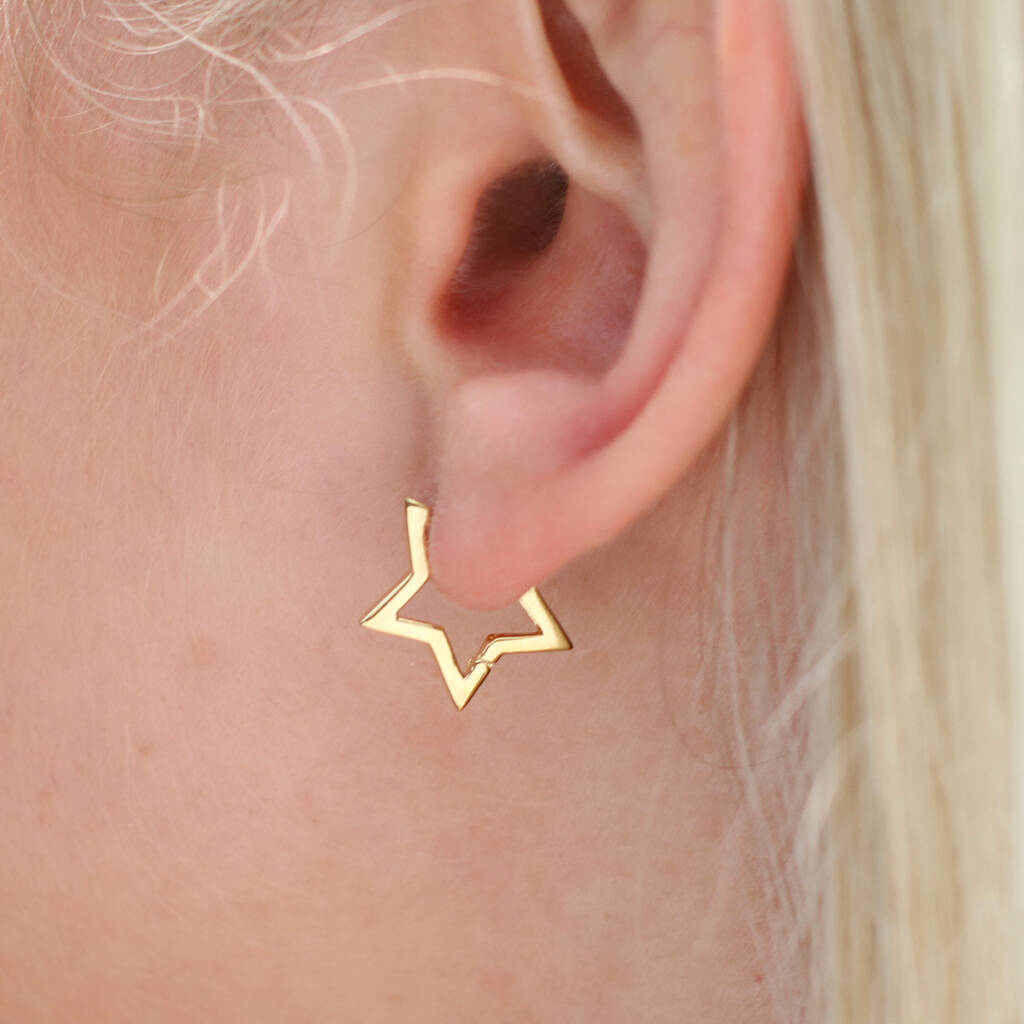 18ct Gold Plated Or Sterling Silver Star Hoop Earrings, 1 of 8