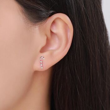Sterling Silver Tiny Candy Cane Stud Earrings, 3 of 12