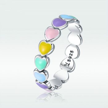 Rainbow Heart Silver Ring Earring Set, 4 of 6