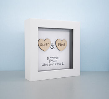 Personalised 5th Wood Wedding Anniversary Hearts Frame Gift, 3 of 4