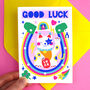 Good Luck Cat Colourful Greeting Card, thumbnail 1 of 5
