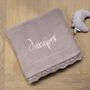 Personalised Knitted Baby Blanket In Dusty Lilac, thumbnail 3 of 4