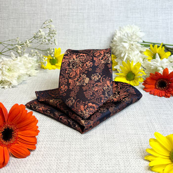 Navy And Orange Floral Wedding Tie Set, 6 of 6