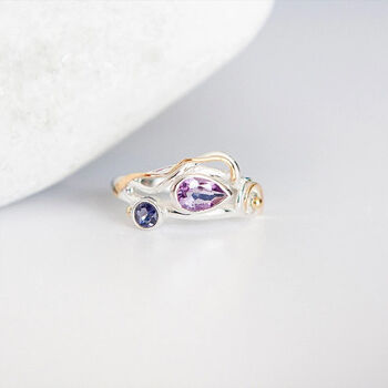 Amethyst And Iolite Organic Ring In Sterling Silver, 3 of 5