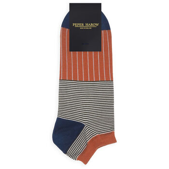 Oxford Stripe Navy And Orange Men's Trainer Socks Bundle, 6 of 7