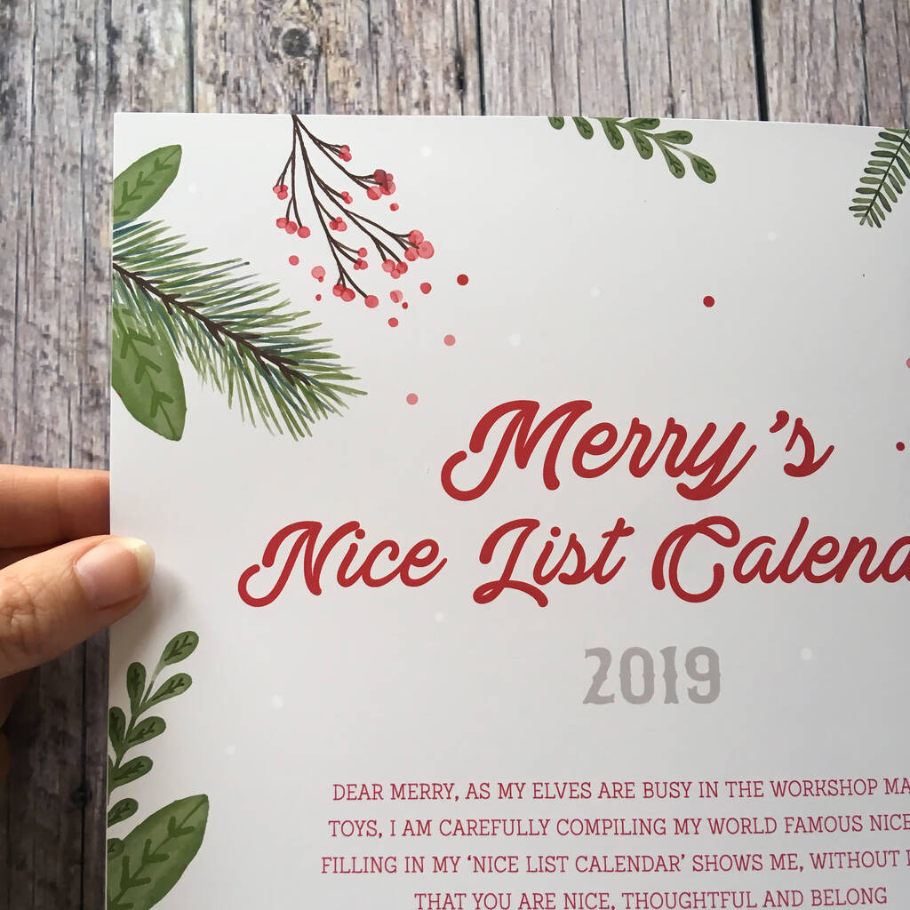 Personalised Nice List Advent Calendar For Grown Ups By Handmade By If