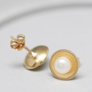 9ct Gold Pearl Earrings. Small Gold Pearl Earrings, 5 of 11