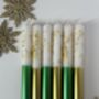 White, Gold And Green Glitter Christmas Candles Six Pack 'Angel Wings And Mistletoe Kisses', thumbnail 1 of 4