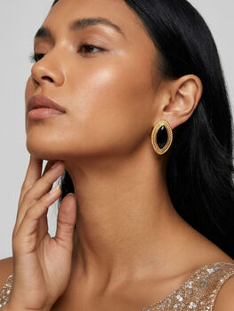 Black Stone Big Statement Stud Earrings, 3 of 4