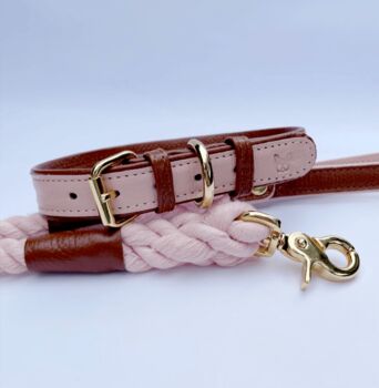 Handmade Italian Leather Padded Pastel Pink Dog Collar, 3 of 12