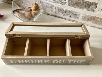 Grey Taupe Wooden Tea Box – “The Hour For Tea”, 4 of 6