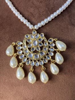 Naima Indian 18k Gold Plated Kundan Pearl Jewellery Set, 4 of 7