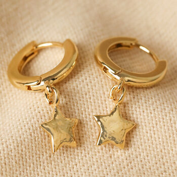 Antiqued Effect Star Charm Huggie Hoop Earrings, 5 of 7